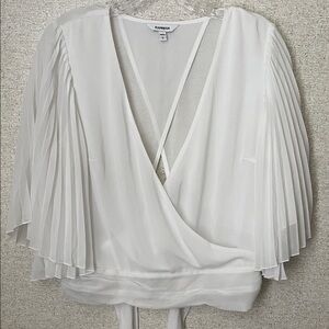 Express Ivory Pleated Sleeve Blouse